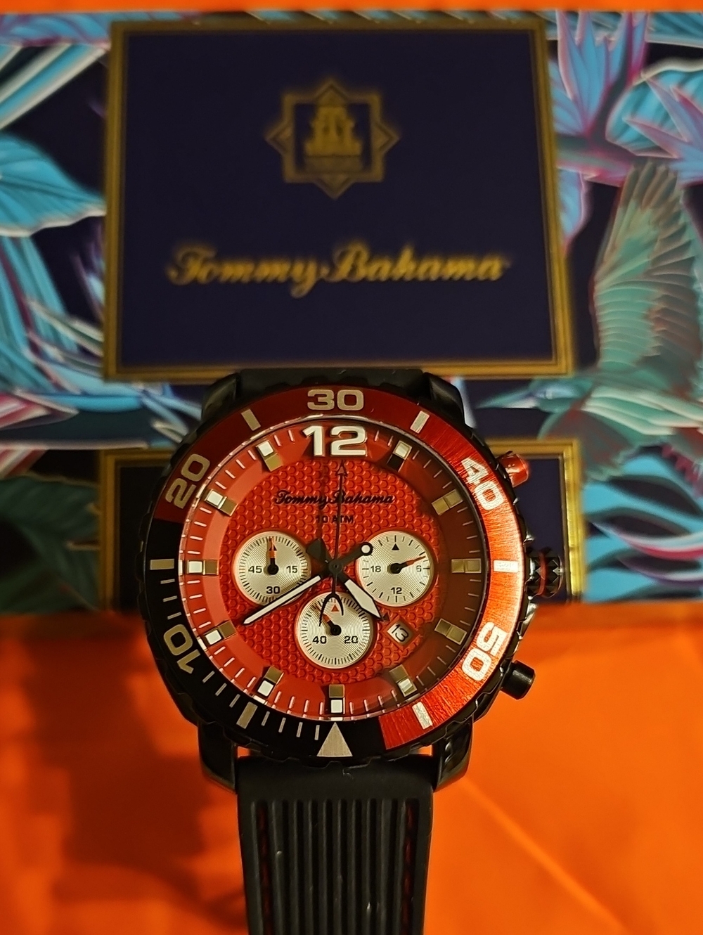Tommy Bahama Black and Red Men's Quartz Chronograph Atlantis Sports Watch.